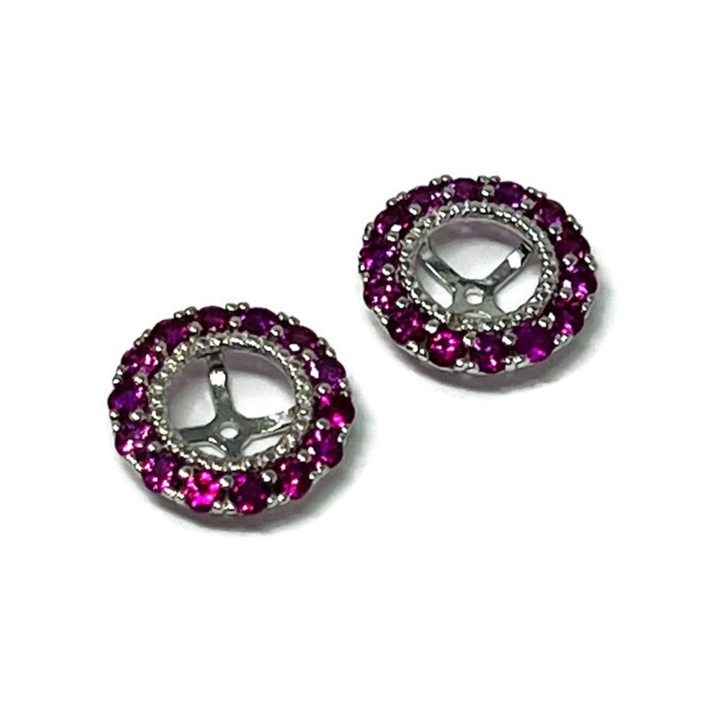 ♥️STERLING♥️Silver Rhodium Created Ruby Halo Earring Jackets: July Birthstone